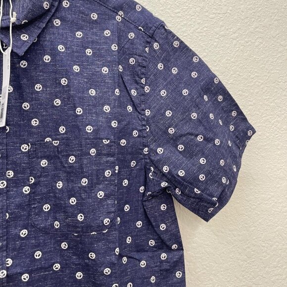 Outerknown Peace Sign Print Organic Short Sleeve Button Up Shirt Mens Small NEW - Picture 3 of 6